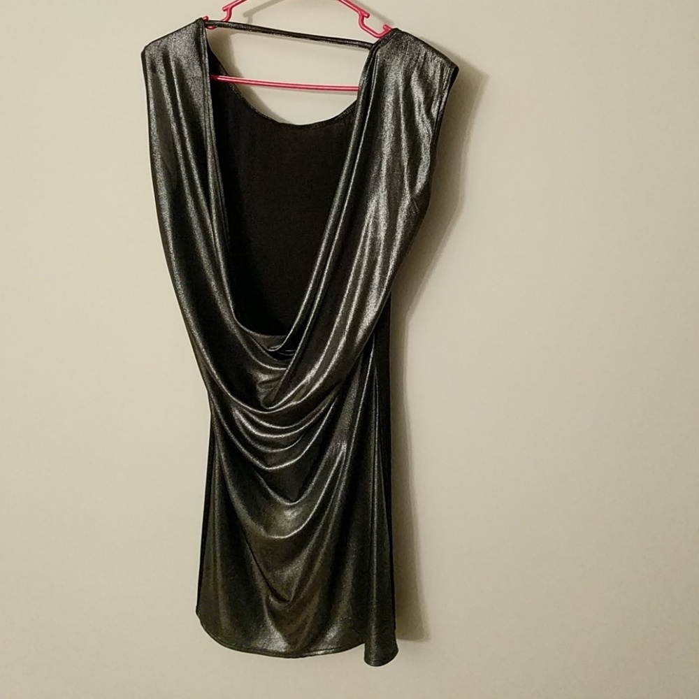 Sexy open back silver metallic dress